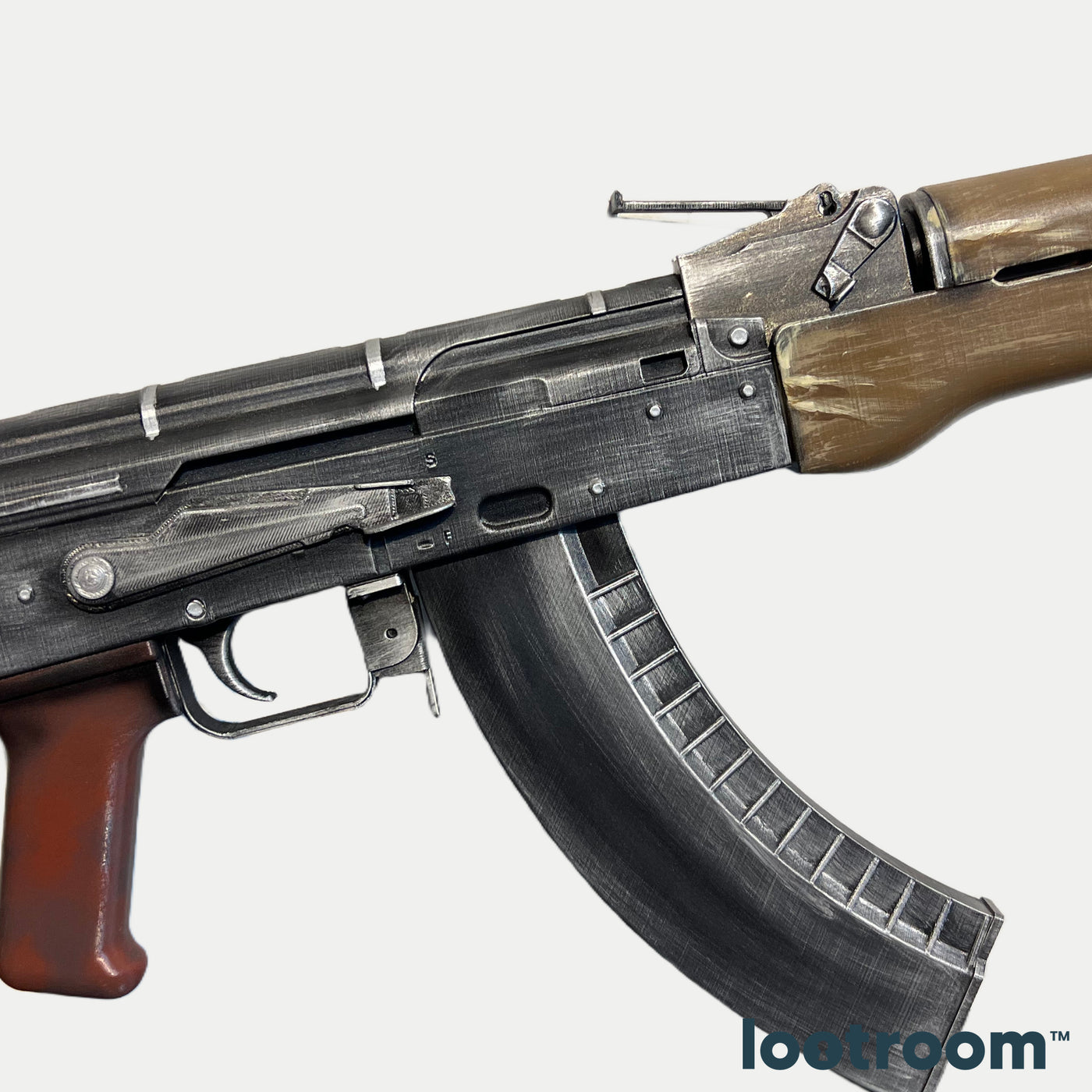 CS2 AK-47 default prop detail, S and F selector markings stamped into the receiver above the grip