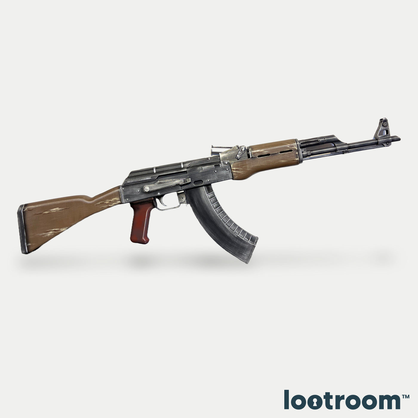 CS2 AK-47 default prop from the opposite side, the full 90cm silhouette in gunmetal and wood-look brown