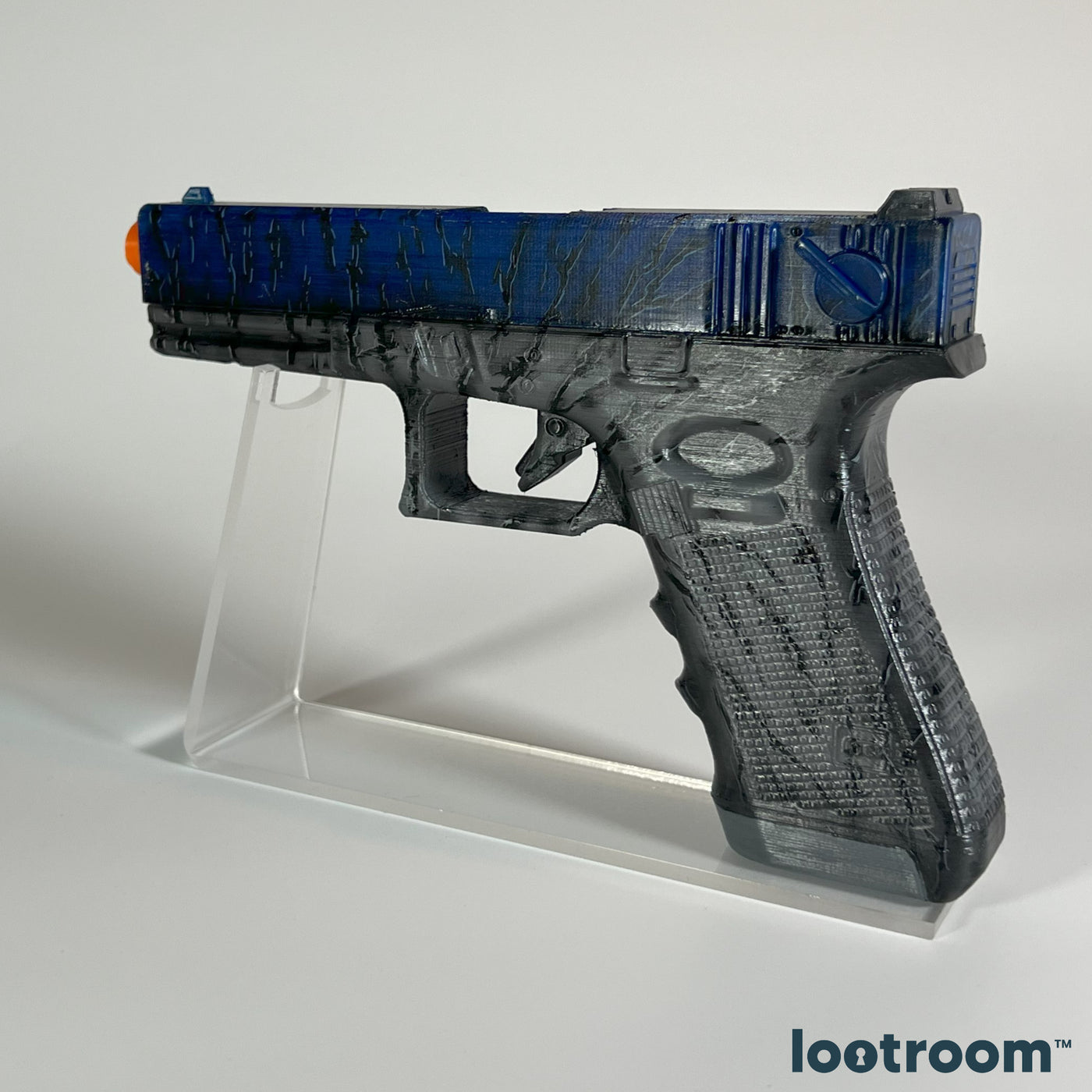 CS2 Glock-18 Blue Fissure prop at an angle, the stippled grip panels showing through the cracks