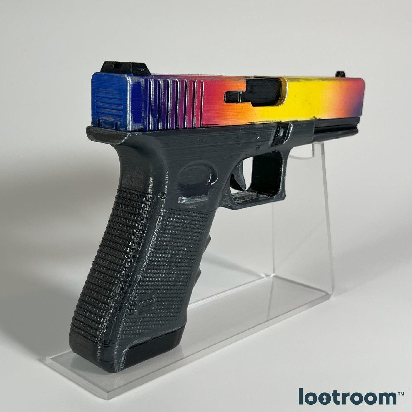 CS2 Glock-18 Fade prop at an angle, standing on the optional acrylic stand