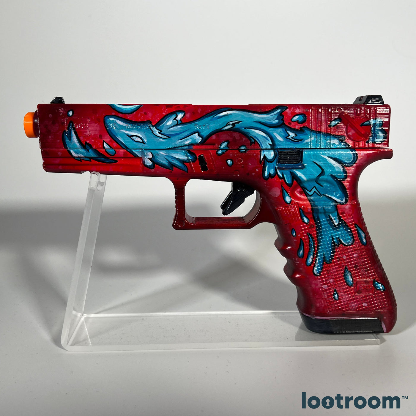 CS2 Glock-18 Water Elemental prop from the opposite side, full 19.5cm of hand-airbrushed PLA