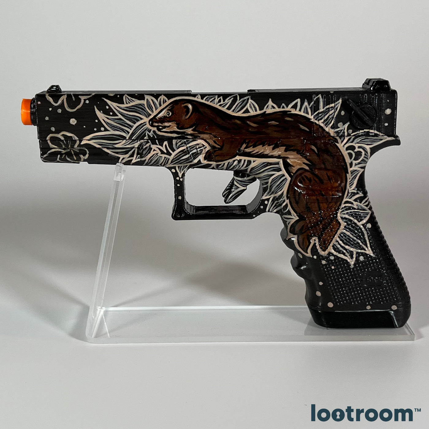 CS2 Glock-18 Weasel prop from the opposite side, full 19.5cm of hand-airbrushed PLA