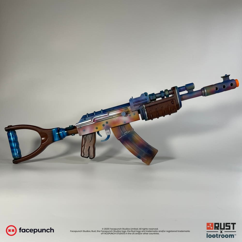 rust ak blue gem trainwreck skin assault rifle prop replica handpainted lifesize irl gamer gift