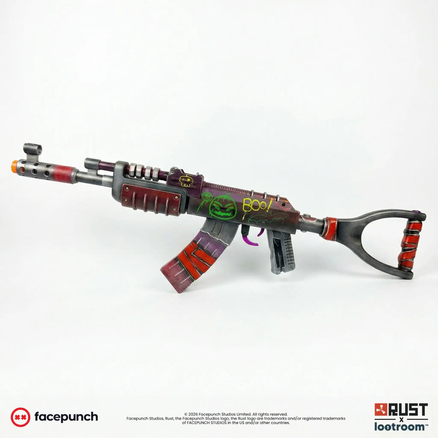 Rust Candy Hunter AK prop from the opposite side, full 75cm with the shoulder stock
