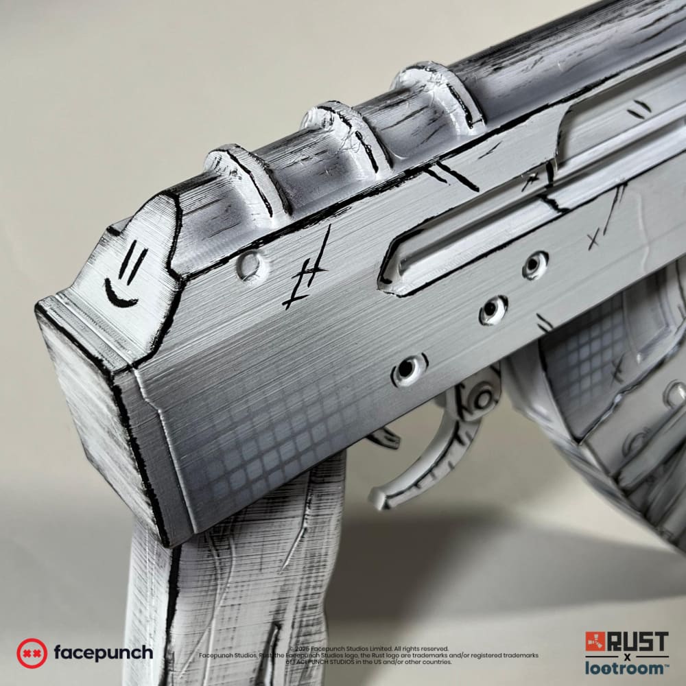 Close-up of the Comics AK receiver end, where the shoulder stock is left off the short build.