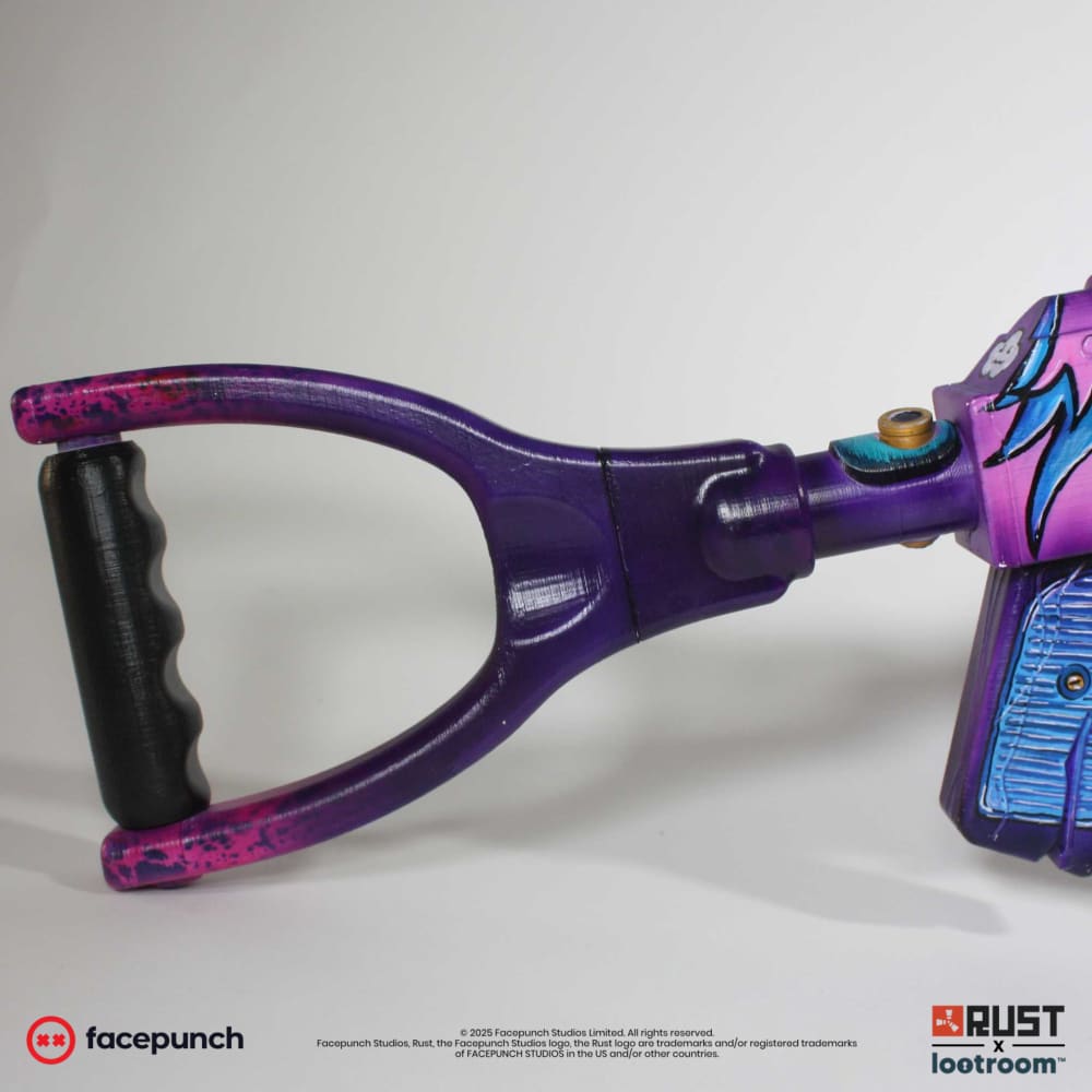 Loop stock of the Rust Rainbow Pony AK prop with its black grip