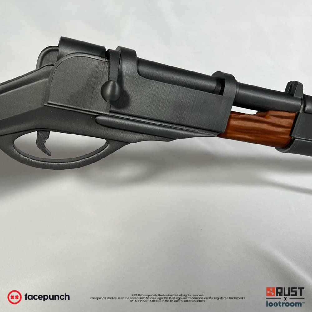 Receiver of the Rust Bolt prop with the bolt handle and open trigger guard