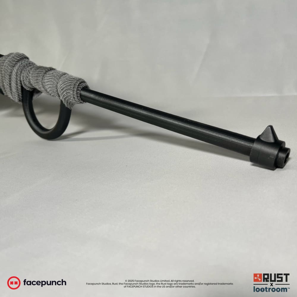 Muzzle end of the Rust Bolt prop with the front sight