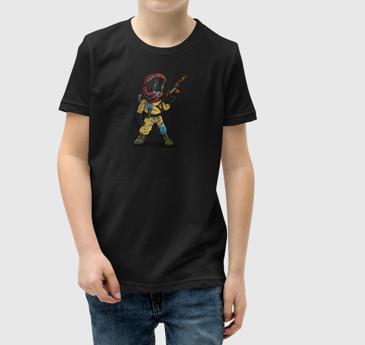 Rust Comic Hazzy youth t-shirt in black, worn