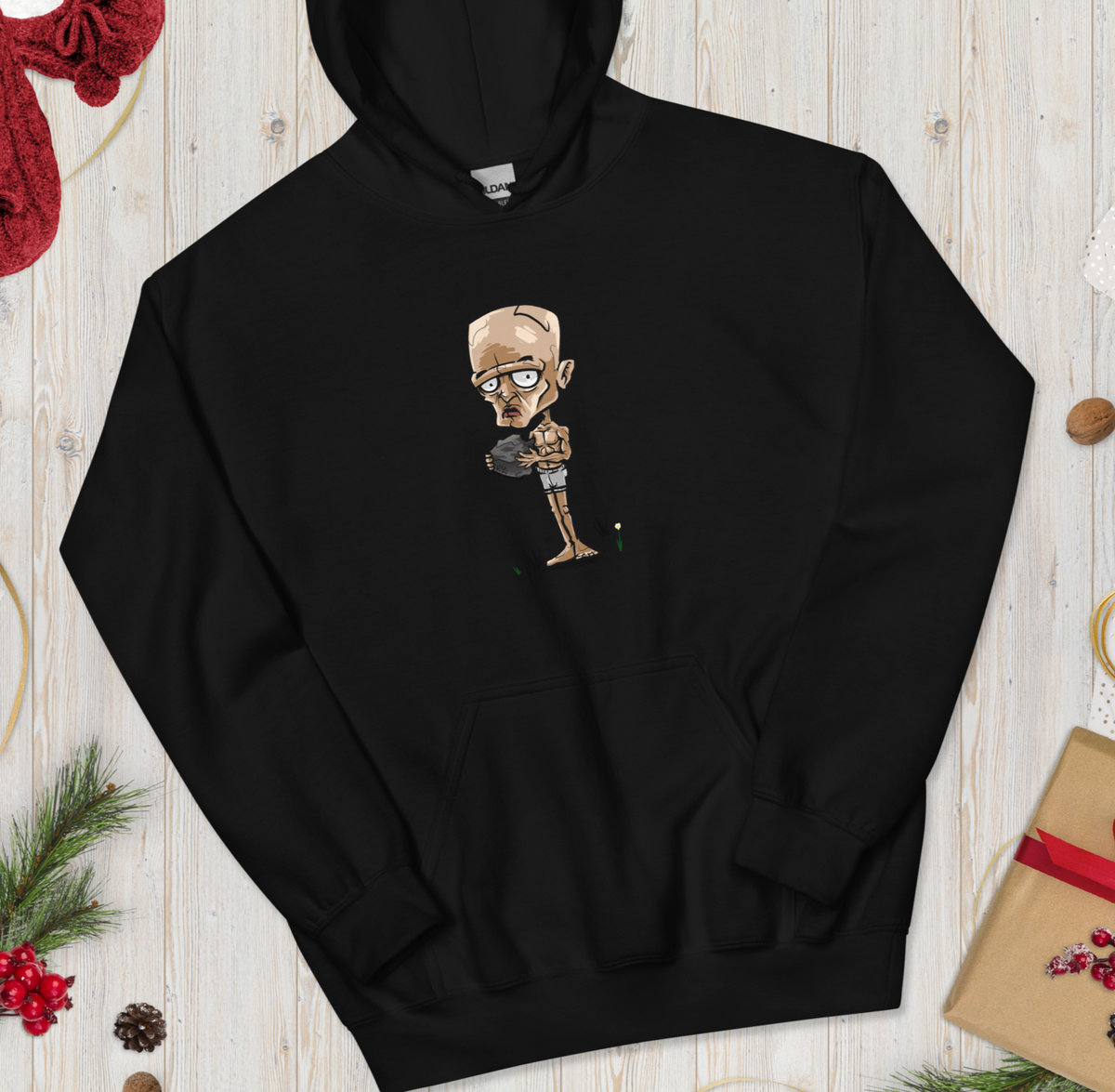 Rust Comic New Player unisex hoodie in black with the fresh-spawn comic print