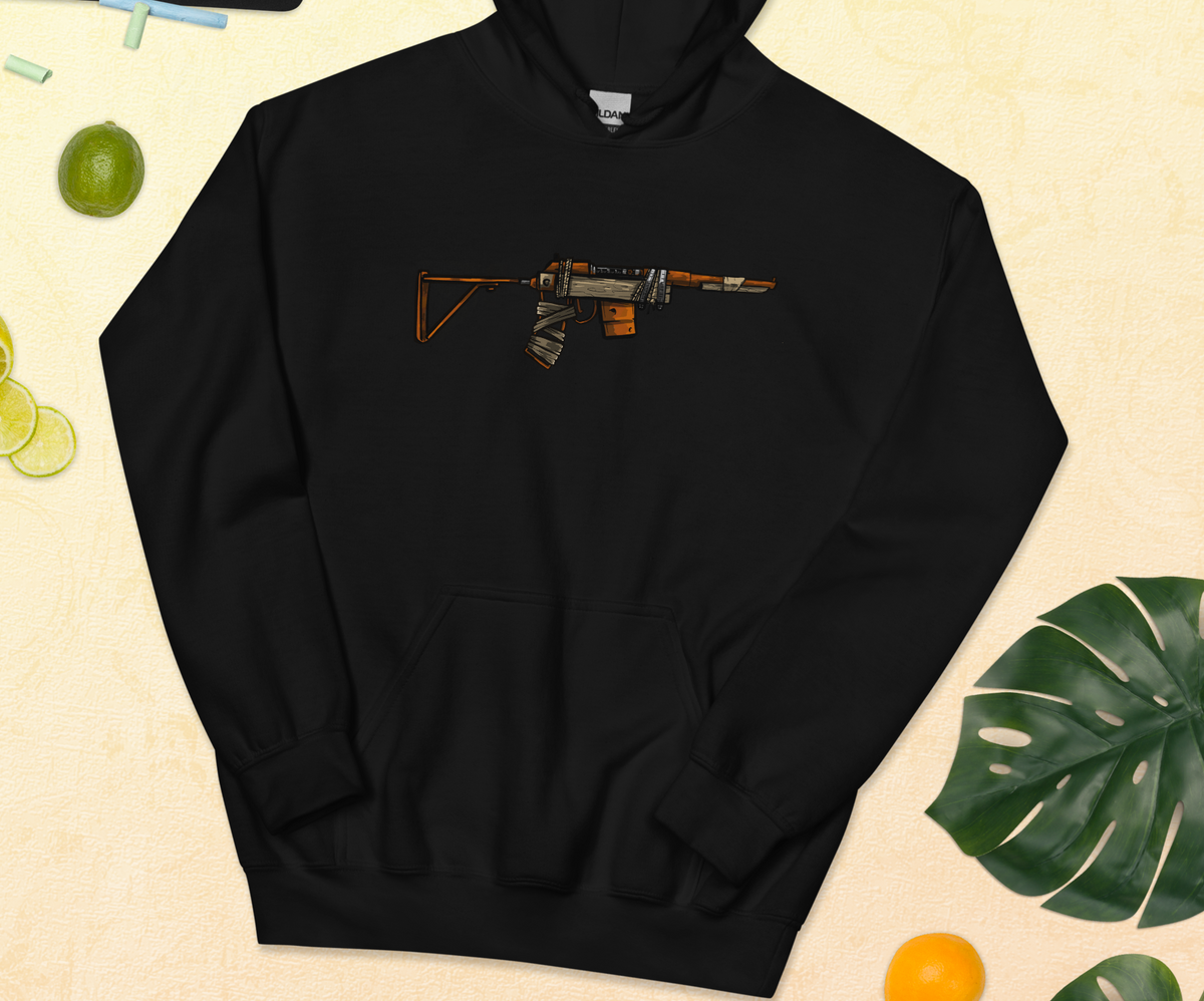 Rust Comic SAR unisex hoodie in black, cartoon Default SAR printed across the chest