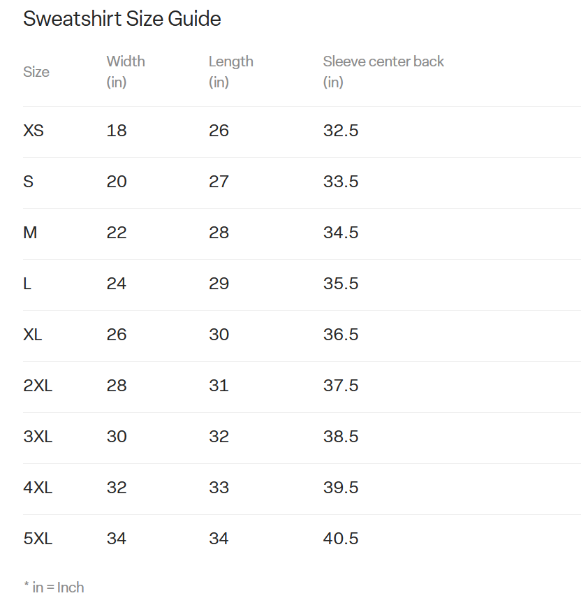 Size guide: sweatshirt