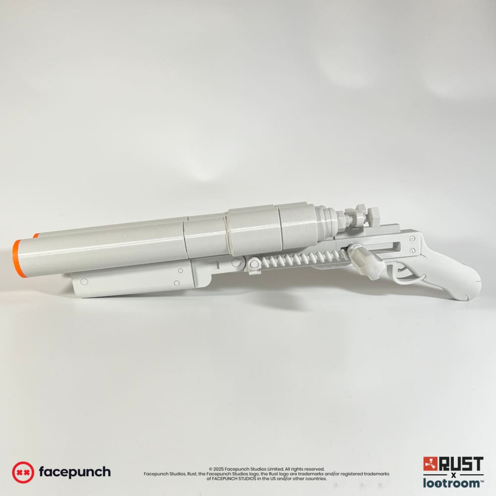 The unpainted Rust Double Barrel print from the opposite side, showing the printed coil spring and the surface texture.