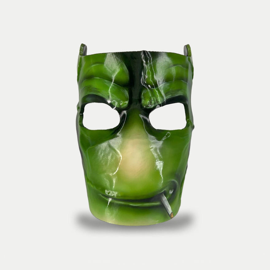 Rust StableRonaldo Facemask, hand-painted wearable 1:1 prop as a green frowning face
