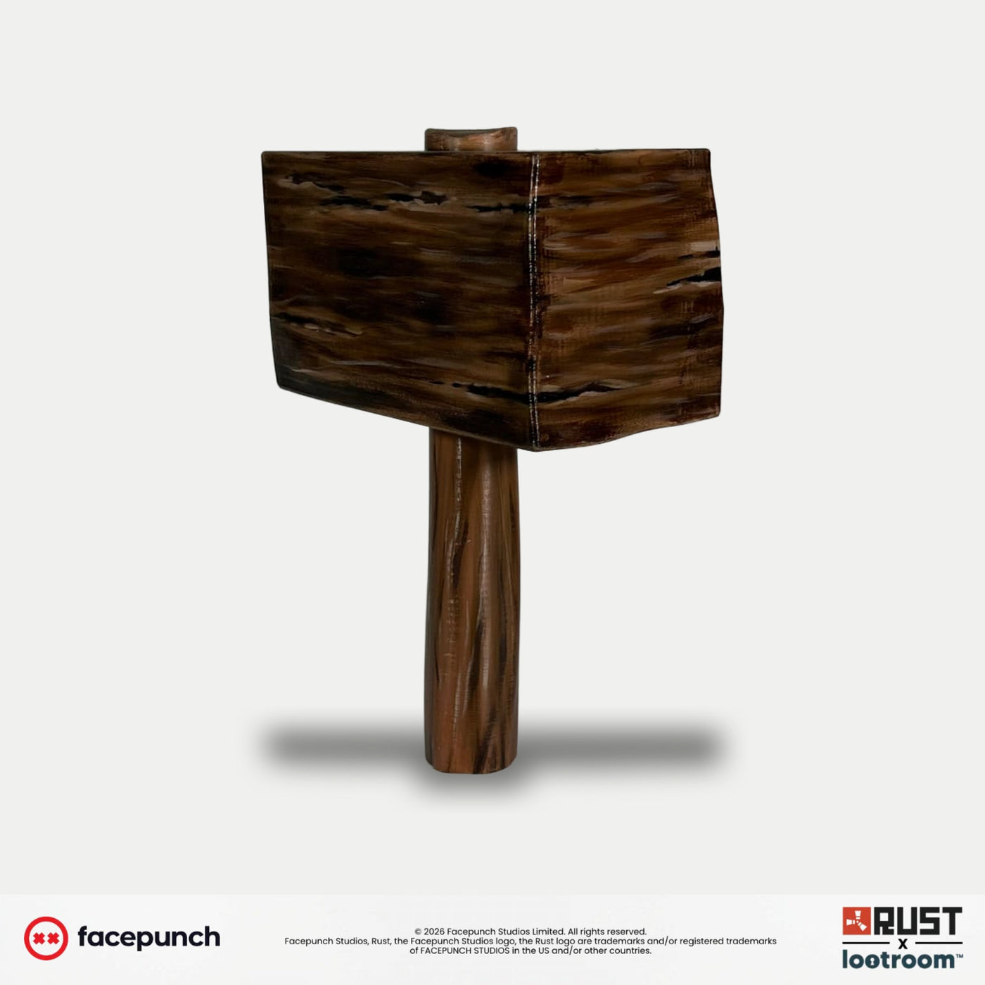 Side view of the Rust Default Hammer prop in warm brown wood look, hand-airbrushed in Bavaria