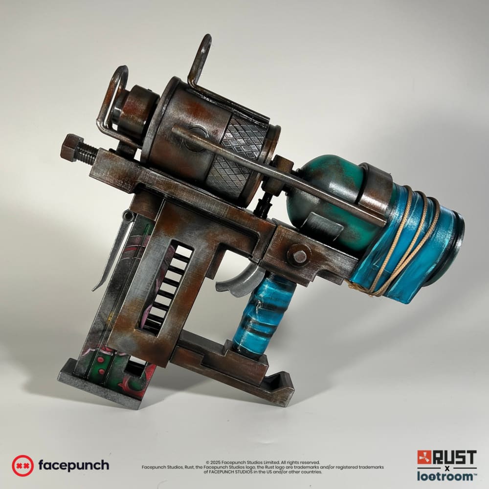 The hand-painted Nailgun built from these STL files, 34.5cm assembled. The tape and twine on it are real and not part of the download.