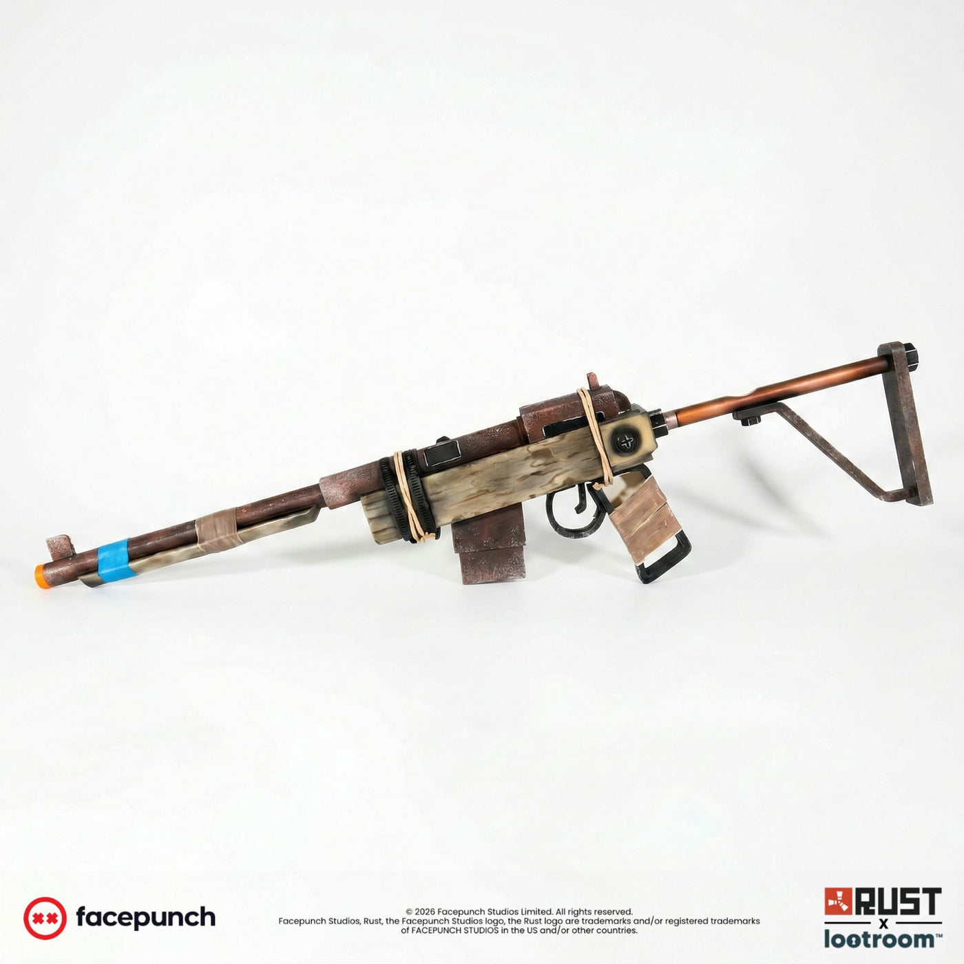 Rust SAR prop from above, showing the boxy receiver and the straight magazine