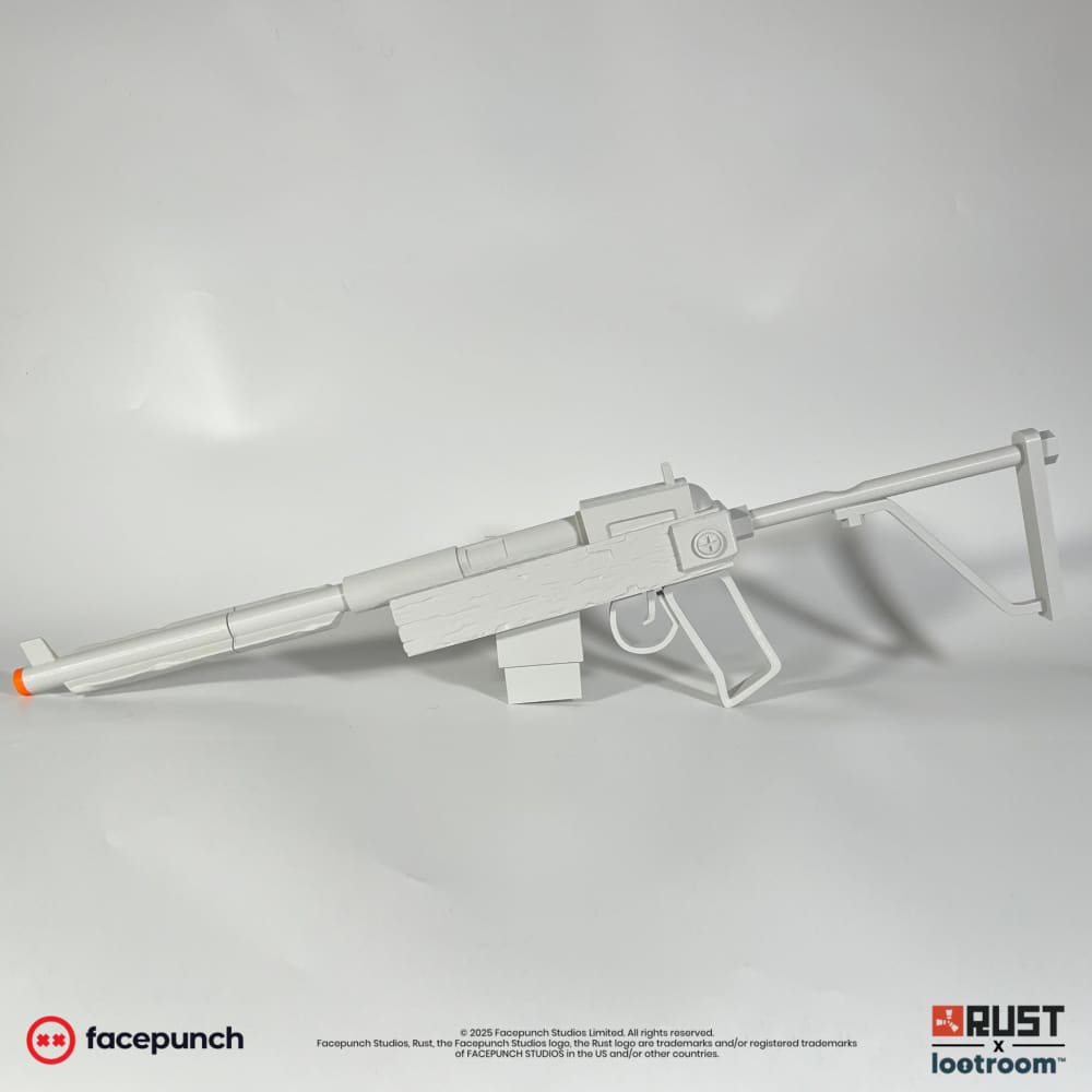 The unpainted Rust SAR print from the opposite side, showing the folding stock and the printed surface.