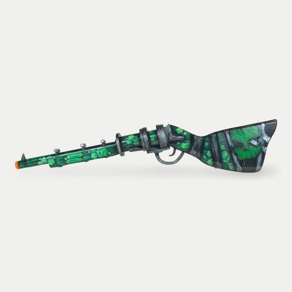 Rust Oilrats Waterpipe Shotgun prop from the reverse side, showing the skull face and the faceted crystal shapes along the barrel.
